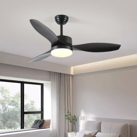 52 Inch Indoor And Outdoor Ceiling Fan With LED Selected Light Kit - Black (Color: Black)