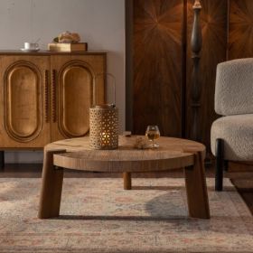 Wood Round Coffee Table For Living Room, Rustic Natural Coffee Table For Apartment, Easy Assembly (Option: Natural Wood)