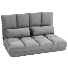 Folding Upholstered Couch Bed Gray Convertible Floor Sofa Chair Metal Frame Pillows (Option: Gray)