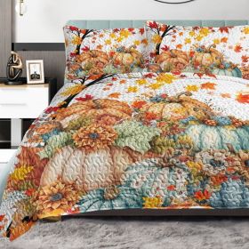 3 Pieces Colorful Oil Painting Pumpkin Pattern Quilt Set Twin Full Queen King Size For All Seasons Flower Fall Leaves Bedding Set With 2 Pillowca (Option: Twin-Orange)