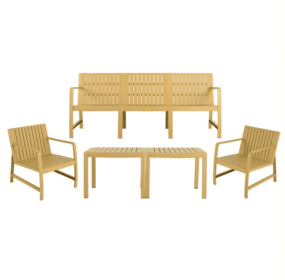 5-Piece Indoor Outdoor Furniture Set - 3-Seater Sofa ,2 Chairs & 2 Coffee Tables Waterproof PP Material - Easy Assembly Patio Conversation Set (Color: Yellow)