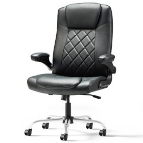 Leather Executive Office Chair With Arm & Rocking Function (Option: Blsck)