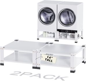 Laundry Pedestal For Washer And Dryer, Universal Fit, Wide,Height, Four Corner Bearing Capacity 800lb Max, Metal Washing Machine Base Stand For D (Option: White-2pcs)