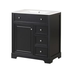 30  Bathroom Vanity With Sink Top, Bathroom Vanity Cabinet With Door And Two Drawers, MDF Boards, Solid Wood, One Package, Black (Color: Black)
