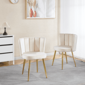 Modern ORANGE Dining Chair  Set Of 2   With Iron Tube Golden Color Legs, Velvet And Comfortable Backrest, Suitable For Dining Room, Living Room, (Color: White)