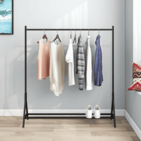 Garment Rack Freestanding Hanger Multi-functional Single Pole Bedroom Clothing Rack Bedroom (Color: Black)