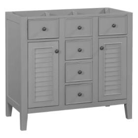 36 Bathroom Vanity Without Sink, Cabinet Base Only, Two Cabinets And Five Drawers, Solid Wood Frame, Grey (Color: Grey)